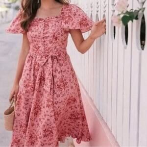 Gal Meets Glam Pink Floral Fit-and-Flare Dress